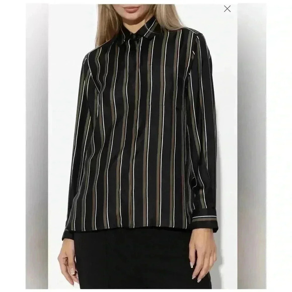 Max Mara Women's M Black Striped Silk Button-Up Shirt Long Sleeve Size 4 - Picture 2 of 8